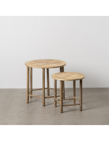 Table d'appoint originale Ronde en Bambou Naturel Elynor (Lot de 2) - 2