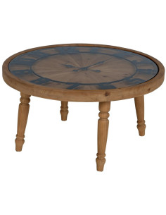 Table basse originale Horloge Ronde en Bois de sapin Naturel Métal Noir Mivora - 1