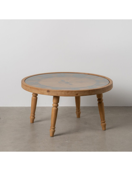 Table basse originale Horloge Ronde en Bois de sapin Naturel Métal Noir Mivora - 2