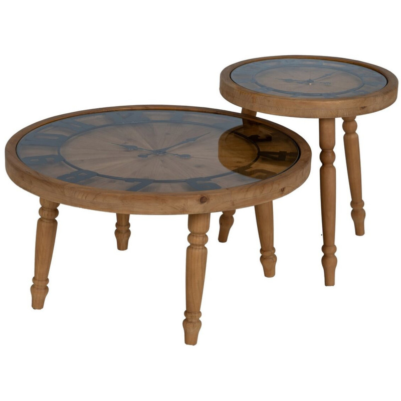 Table basse originale Horloge Ronde en Bois de sapin Naturel Métal Noir Mivora - 3