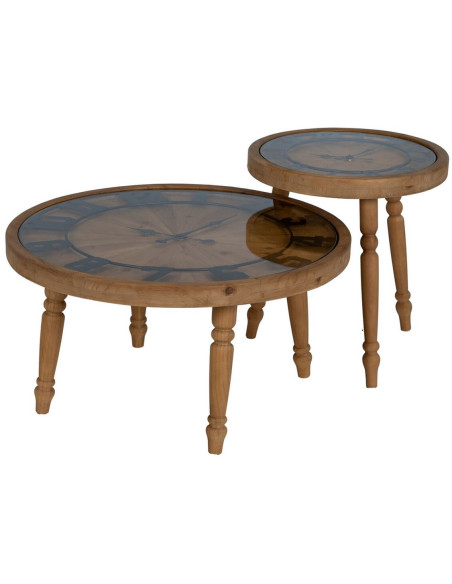 Table basse originale Horloge Ronde en Bois de sapin Naturel Métal Noir Mivora - 3