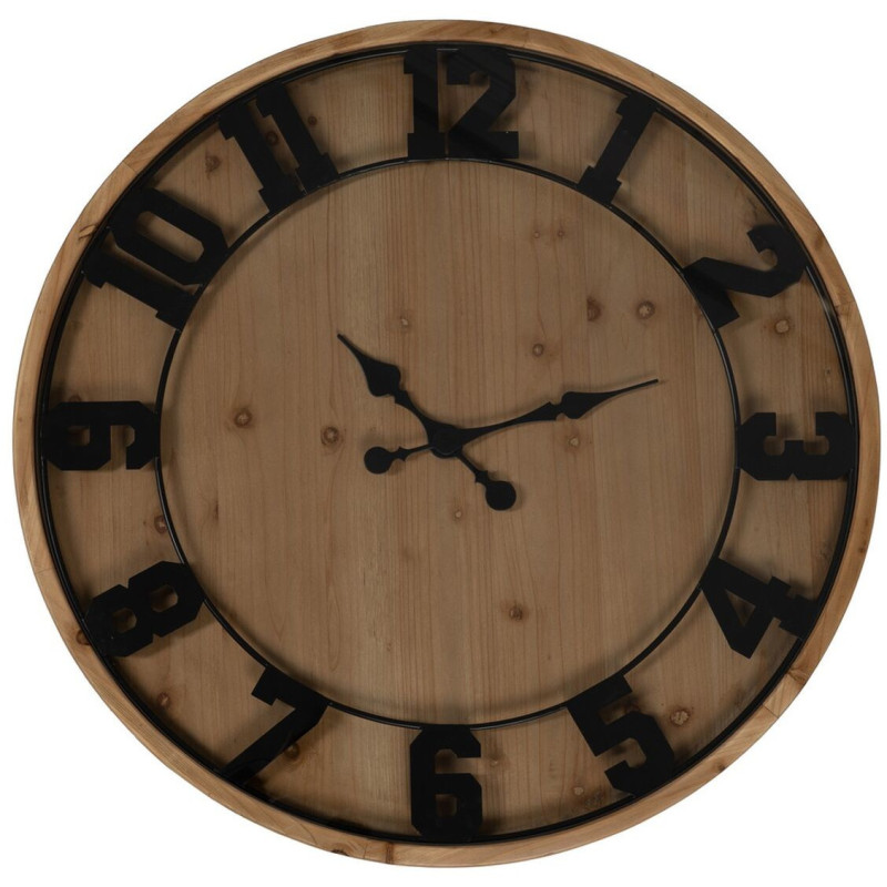 Table basse originale Horloge Ronde en Bois de sapin Naturel Métal Noir Mivora - 8