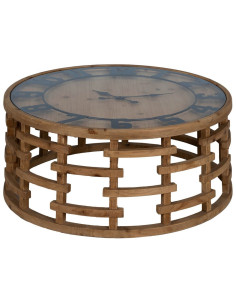 Table basse originale Horloge Ronde en Bois de sapin Naturel Métal Noir Faryne - 1