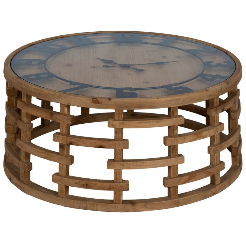 Table basse originale Horloge Ronde en Bois de sapin Naturel Métal Noir Faryne - 1