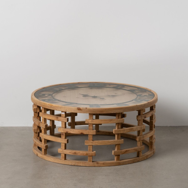 Table basse originale Horloge Ronde en Bois de sapin Naturel Métal Noir Faryne - 2