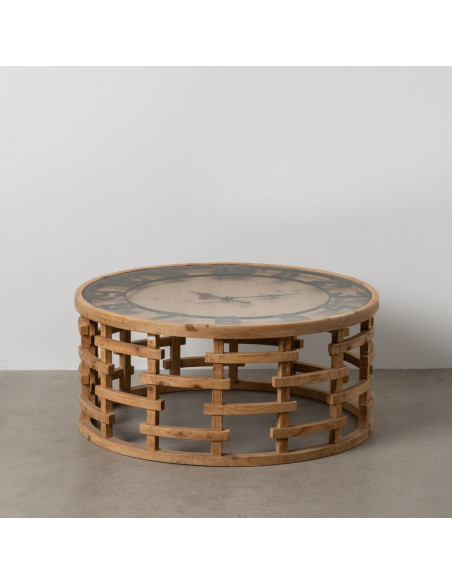 Table basse originale Horloge Ronde en Bois de sapin Naturel Métal Noir Faryne - 2