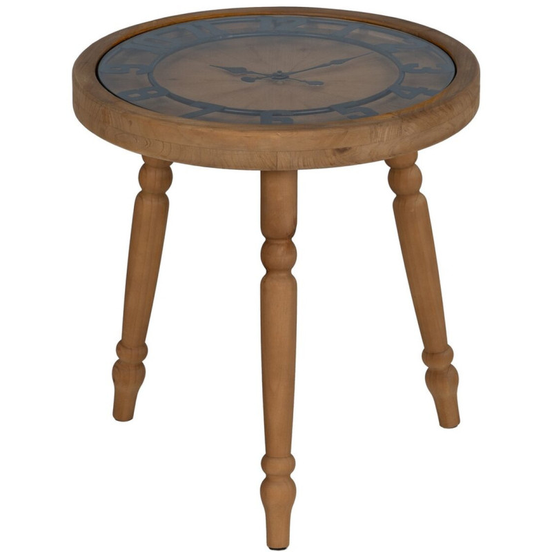 Table d'appoint originale Horloge Ronde en Bois de sapin Naturel Métal Noir Mivora - 1