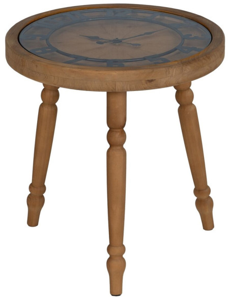 Table d'appoint originale Horloge Ronde en Bois de sapin Naturel Métal Noir Mivora - 1