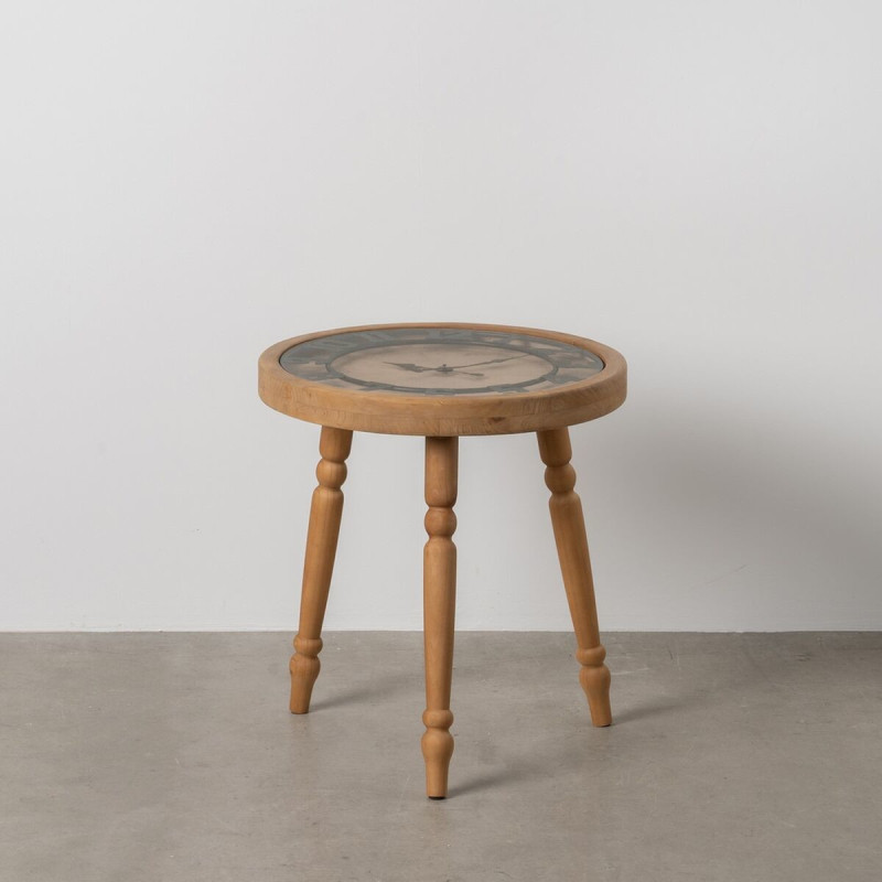 Table d'appoint originale Horloge Ronde en Bois de sapin Naturel Métal Noir Mivora - 2