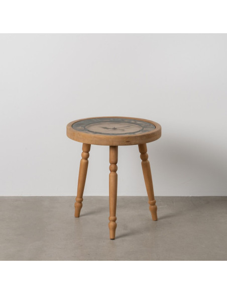 Table d'appoint originale Horloge Ronde en Bois de sapin Naturel Métal Noir Mivora - 2