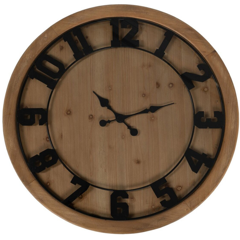 Table d'appoint originale Horloge Ronde en Bois de sapin Naturel Métal Noir Mivora - 7