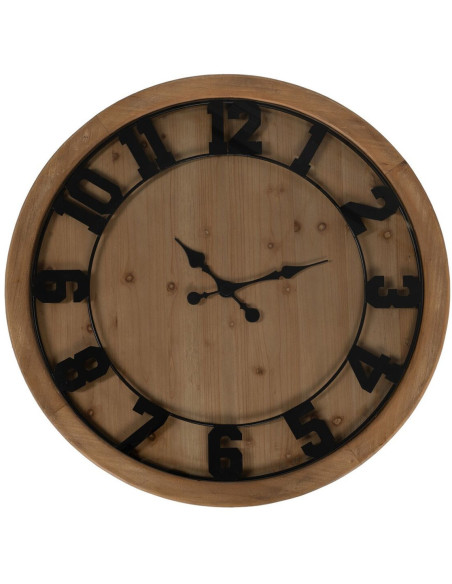 Table d'appoint originale Horloge Ronde en Bois de sapin Naturel Métal Noir Mivora - 7