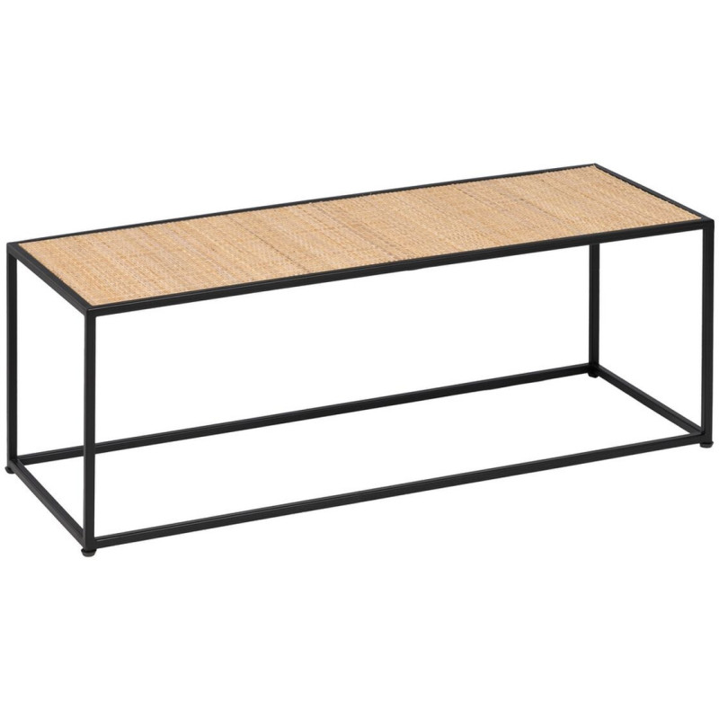 Table basse moderne Gigogne Rectangulaire en Rotin Naturel Métal Noir Verre Transparent Raviel - 3