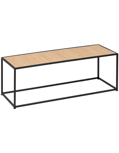 Table basse moderne Gigogne Rectangulaire en Rotin Naturel Métal Noir Verre Transparent Raviel - 3