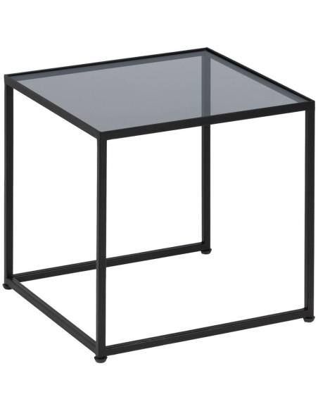 Table basse moderne Gigogne Rectangulaire en Rotin Naturel Métal Noir Verre Transparent Raviel - 4