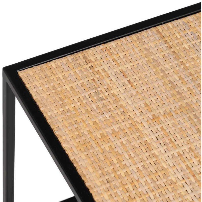 Table basse moderne Gigogne Rectangulaire en Rotin Naturel Métal Noir Verre Transparent Raviel - 5
