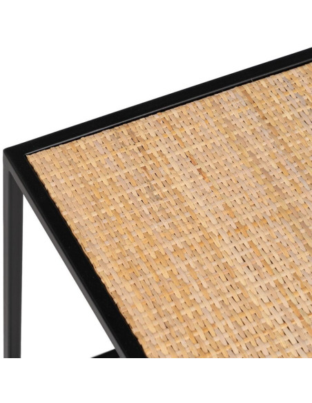 Table basse moderne Gigogne Rectangulaire en Rotin Naturel Métal Noir Verre Transparent Raviel - 5