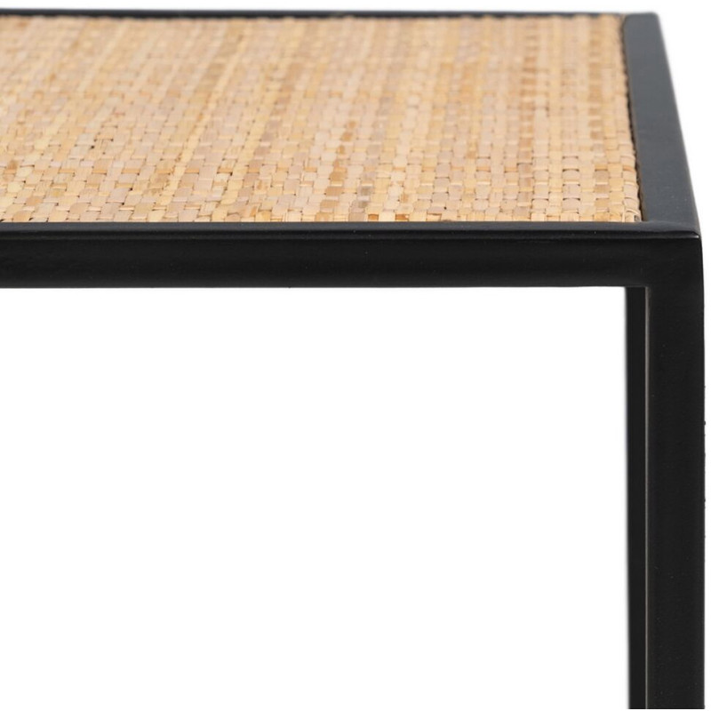 Table basse moderne Gigogne Rectangulaire en Rotin Naturel Métal Noir Verre Transparent Raviel - 7