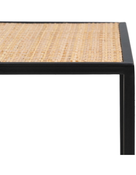 Table basse moderne Gigogne Rectangulaire en Rotin Naturel Métal Noir Verre Transparent Raviel - 7