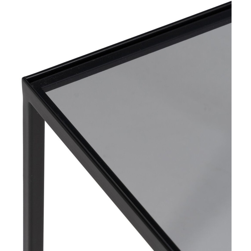 Table basse moderne Gigogne Rectangulaire en Rotin Naturel Métal Noir Verre Transparent Raviel - 8