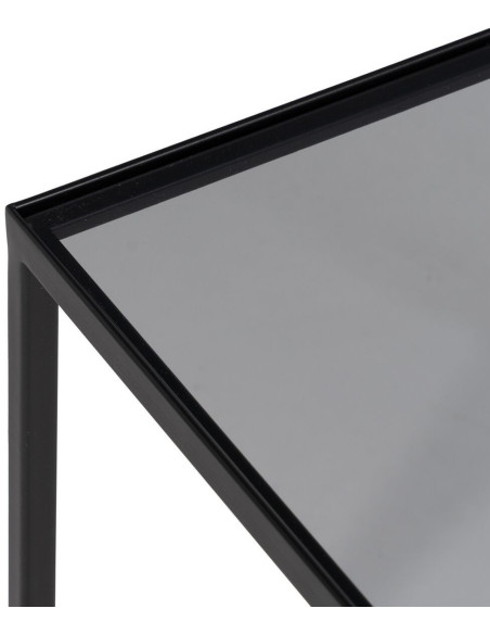Table basse moderne Gigogne Rectangulaire en Rotin Naturel Métal Noir Verre Transparent Raviel - 8