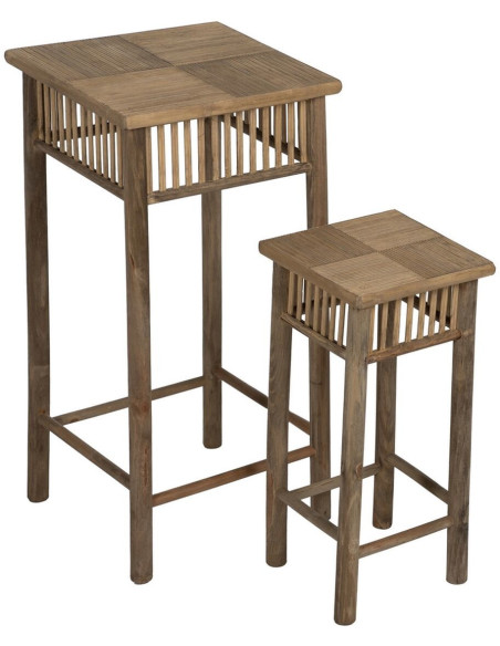 Sellette haute vintage Carrée en Bambou Naturel Ralica (Lot de 2) - 1