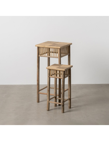 Sellette haute vintage Carrée en Bambou Naturel Ralica (Lot de 2) - 2