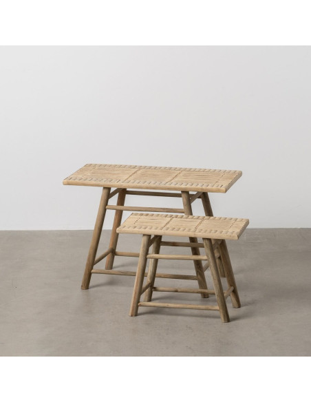 Table d'appoint balinaise Rectangulaire en Bambou Naturel Jayven (Lot de 2) - 2