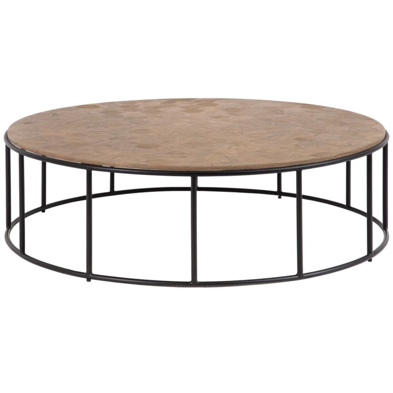 Table basse industrielle Ronde en Bois Naturel Métal Noir Olysha - 1