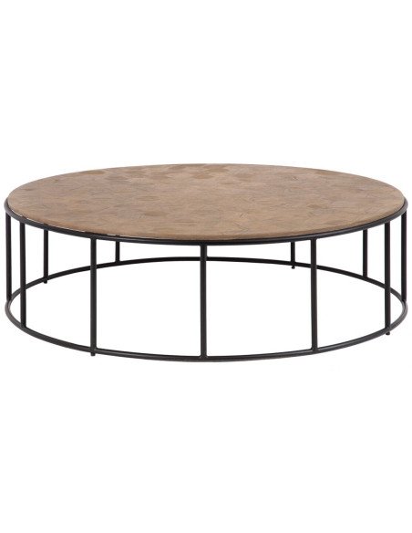 Table basse industrielle Ronde en Bois Naturel Métal Noir Olysha - 1