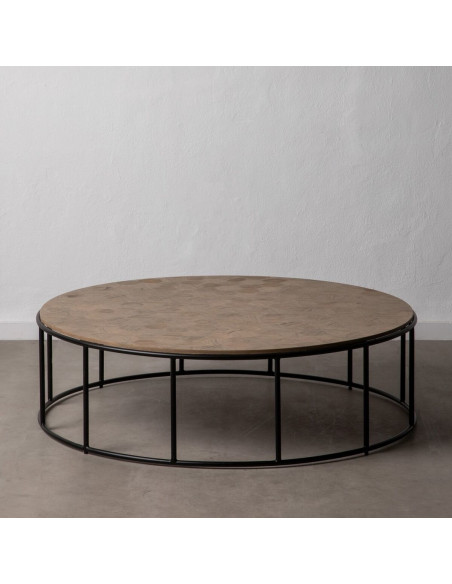 Table basse industrielle Ronde en Bois Naturel Métal Noir Olysha - 8