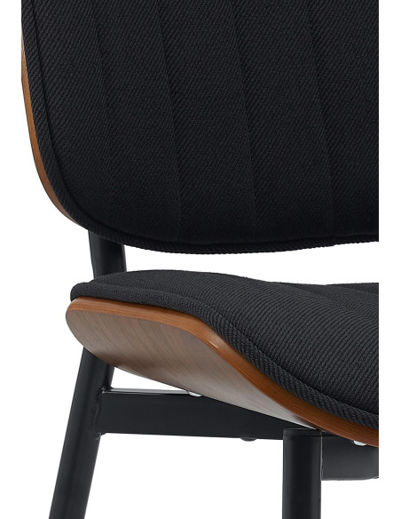 Chaise haut de gamme matelassée en Tissu Noir Bois Marron Métal Noir Calindra - 2
