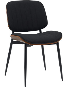 Chaise haut de gamme matelassée en Tissu Noir Bois Marron Métal Noir Calindra - 3