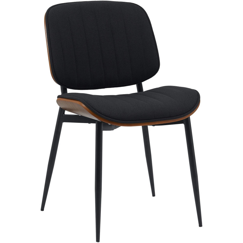 Chaise haut de gamme matelassée en Tissu Noir Bois Marron Métal Noir Calindra - 3