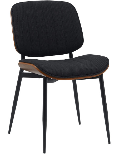 Chaise haut de gamme matelassée en Tissu Noir Bois Marron Métal Noir Calindra - 3