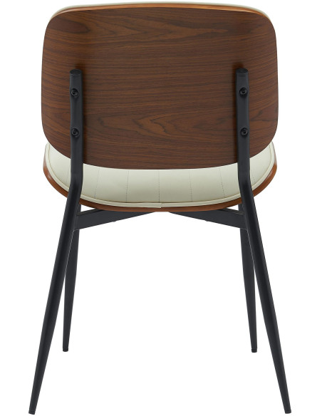 Chaise haut de gamme matelassée en Polyuréthane Blanc crème Bois Marron Métal Noir Calindra - 1