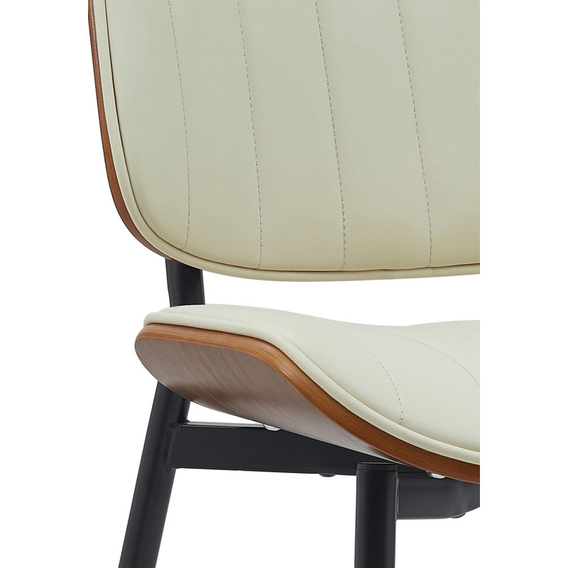 Chaise haut de gamme matelassée en Polyuréthane Blanc crème Bois Marron Métal Noir Calindra - 2