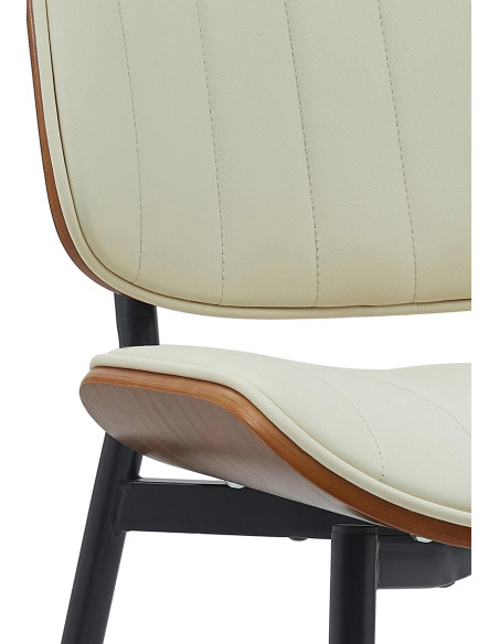Chaise haut de gamme matelassée en Polyuréthane Blanc crème Bois Marron Métal Noir Calindra - 2