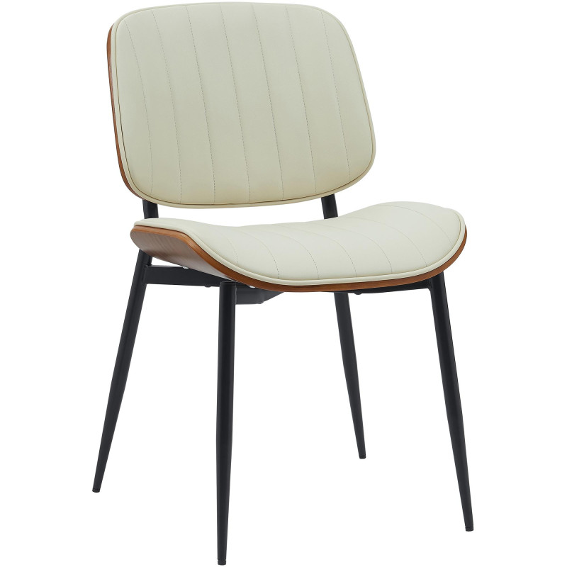 Chaise haut de gamme matelassée en Polyuréthane Blanc crème Bois Marron Métal Noir Calindra - 3