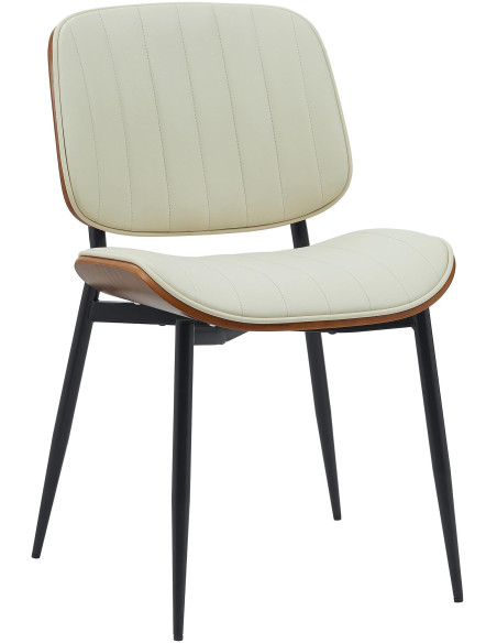 Chaise haut de gamme matelassée en Polyuréthane Blanc crème Bois Marron Métal Noir Calindra - 3