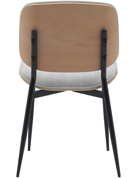 Chaise haut de gamme matelassée en Tissu Blanc crème Bois Naturel Métal Noir Calindra - 1