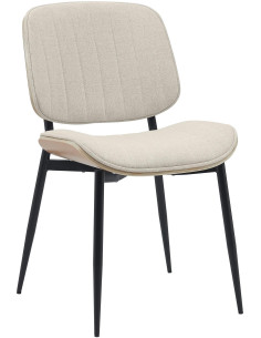 Chaise haut de gamme matelassée en Tissu Blanc crème Bois Naturel Métal Noir Calindra - 3