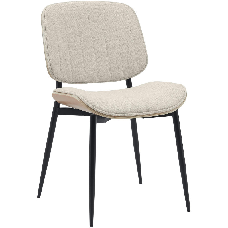 Chaise haut de gamme matelassée en Tissu Blanc crème Bois Naturel Métal Noir Calindra - 3
