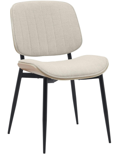 Chaise haut de gamme matelassée en Tissu Blanc crème Bois Naturel Métal Noir Calindra - 3