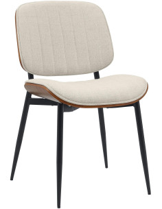 Chaise haut de gamme matelassée en Tissu Blanc crème Bois Marron Métal Noir Calindra - 3
