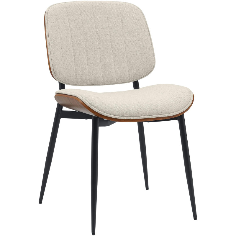 Chaise haut de gamme matelassée en Tissu Blanc crème Bois Marron Métal Noir Calindra - 3