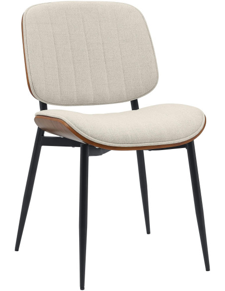 Chaise haut de gamme matelassée en Tissu Blanc crème Bois Marron Métal Noir Calindra - 3