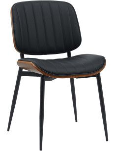 Chaise haut de gamme matelassée en Polyuréthane Noir Bois Marron Métal Noir Calindra - 3
