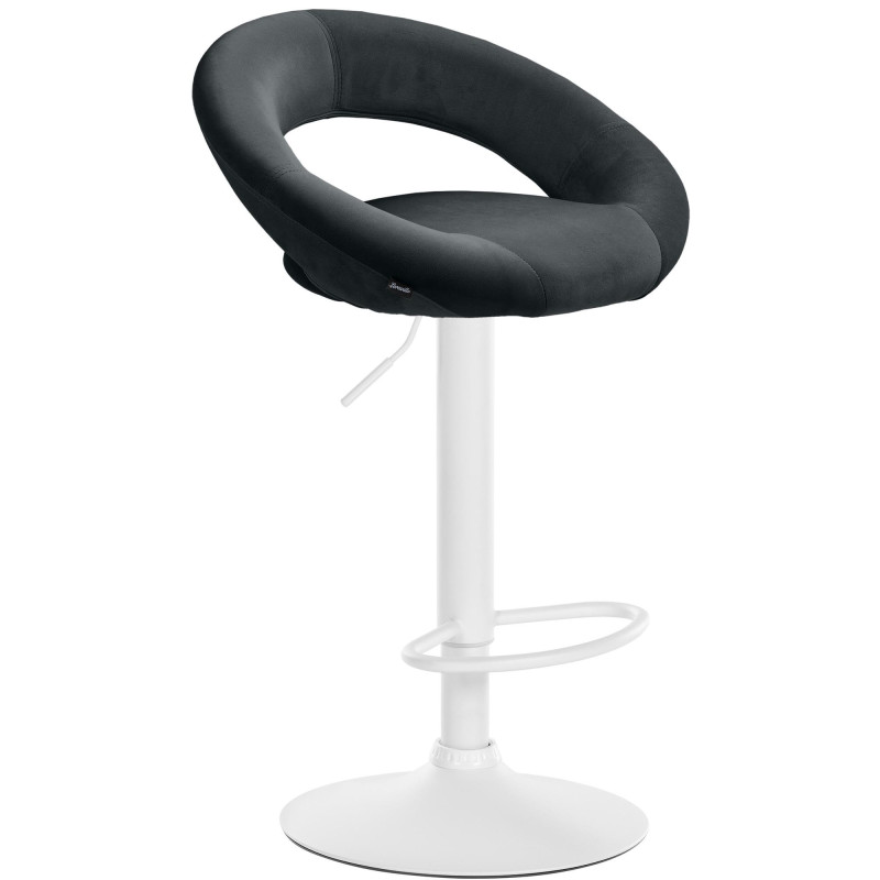 Tabouret de bar réglable moderne rond en Velours Noir Métal Blanc Minden - 1