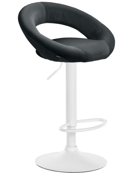 Tabouret de bar réglable moderne rond en Velours Noir Métal Blanc Minden - 1